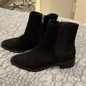 bebe Elegant Black Ankle Booties with a touch of sparkle around the boots